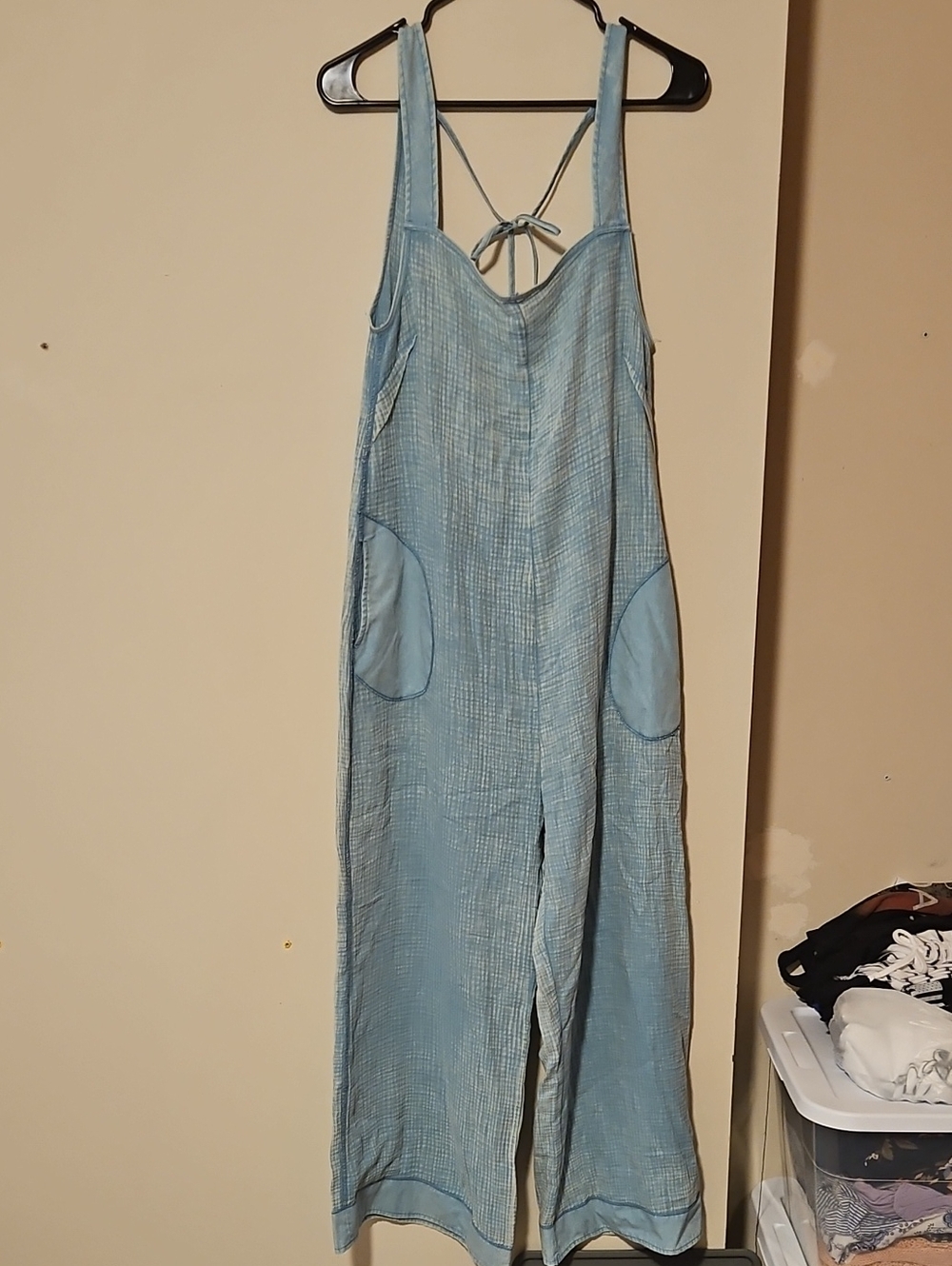 Zenana Outfitters Powder Blue Wide-Leg Tie-Back Overalls